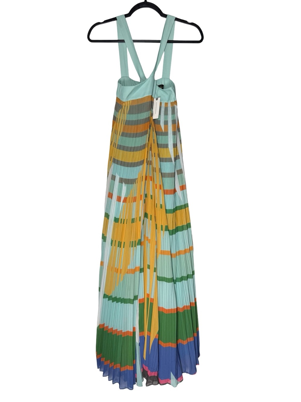 Geisha Design Pleated Halter Stripe Maxi Dress XS Resort Vacation New With Flaws
